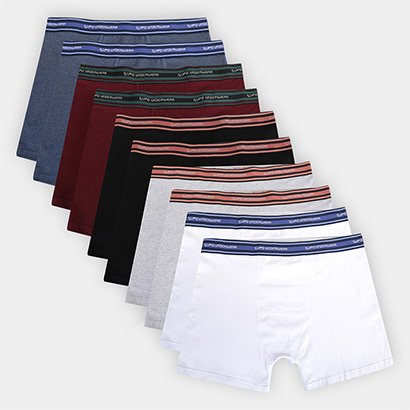 Kit Cueca Boxer Lupo Algodão Masculina - 10 Peças - Masculino