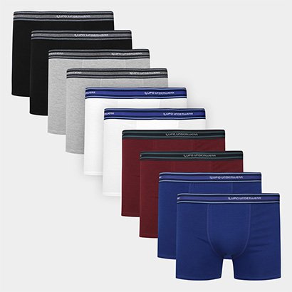 Kit Cueca Boxer Lupo Algodão Masculina - 10 Peças - Masculino