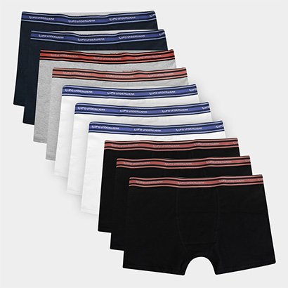 Kit Cueca Boxer Lupo Algodão Masculina - 10 Peças - Masculino