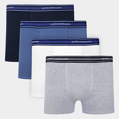 Kit Cueca Boxer Lupo Algodão Masculina - 4 Peças - Masculino