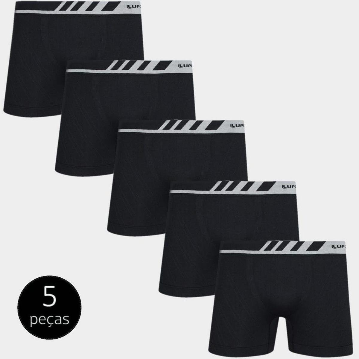 Kit Cueca Boxer Lupo Sem Costura Microfibra 5 Peças - Preto Menor preço em Kit Cueca Boxer Lupo Sem Costura Microfibra 5 Peças - Preto