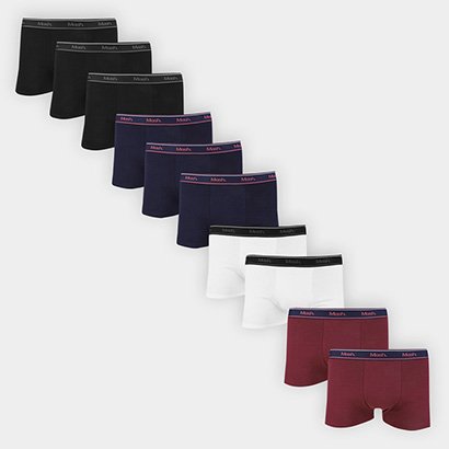 Kit Cueca Boxer Mash Cotton Elástico 10 Peças - Masculino