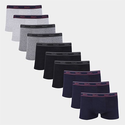 Kit Cueca Boxer Mash Cotton Elástico 10 Peças - Masculino