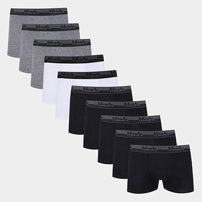 Kit Cueca Boxer Mash Cotton Elástico Masculina 10 Peças - Masculino