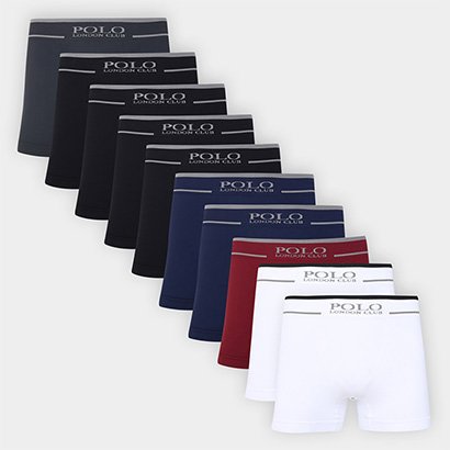 Kit Cueca Boxer Polo London Club Microfibra 10 Peças - Masculino