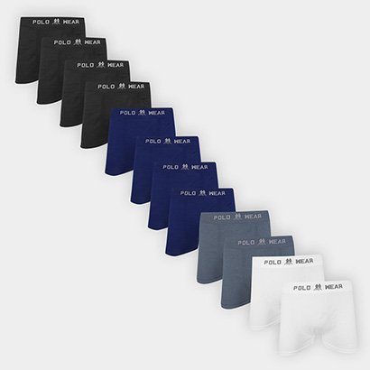 Kit Cueca Boxer Polo Wear Poliamida 12 Peças - Masculino