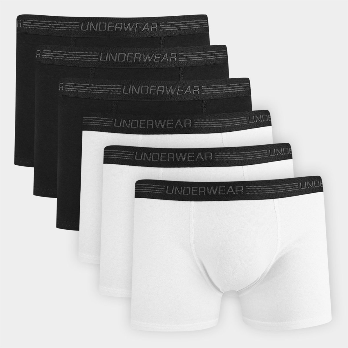 Kit Cueca Boxer Underwear 6 Peças - Branco+Preto Menor preço em Kit Cueca Boxer Underwear 6 Peças - Branco+Preto