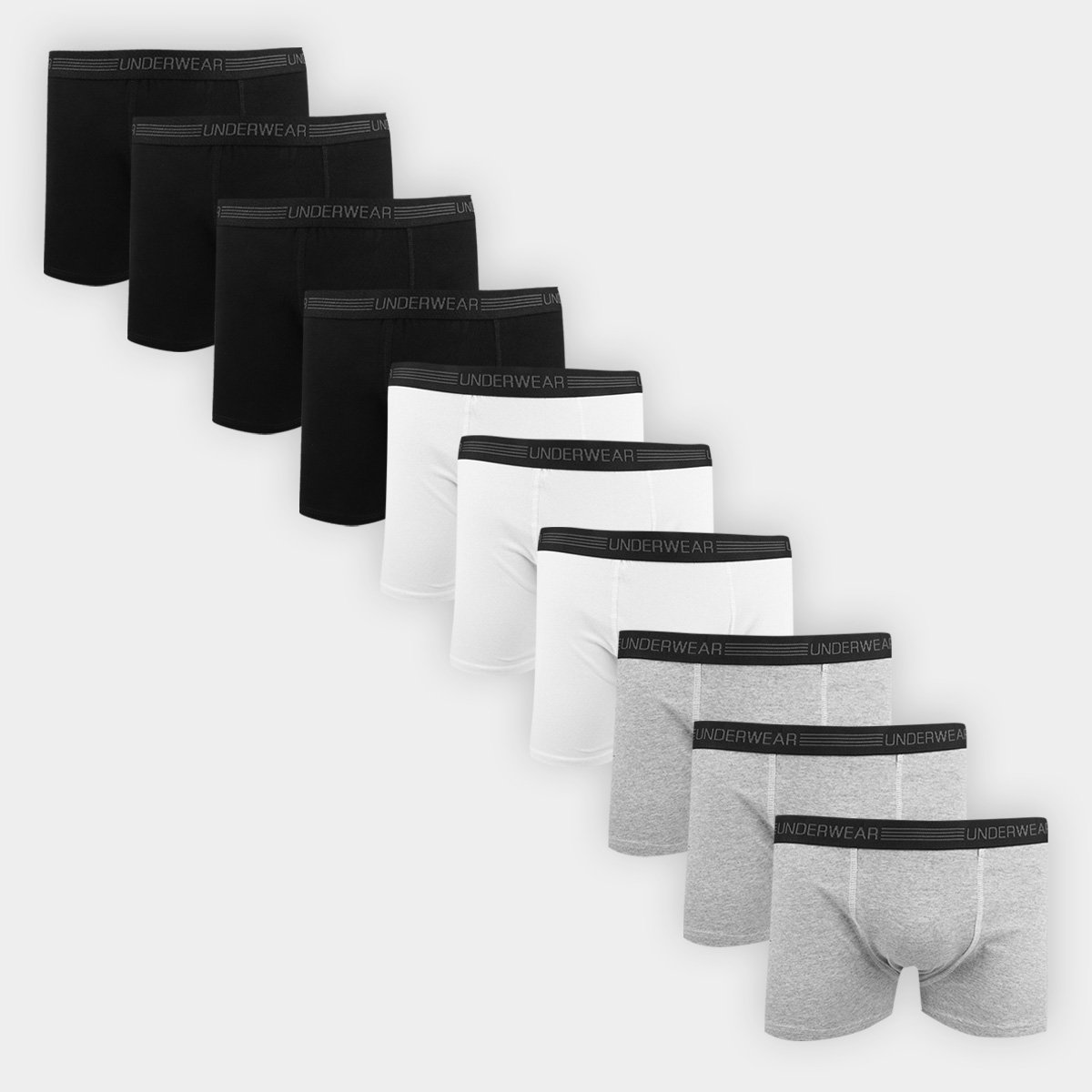 Kit Cueca Boxer Underwear C/ 10 Peças - Preto+Cinza Menor preço em Kit Cueca Boxer Underwear C/ 10 Peças - Preto+Cinza