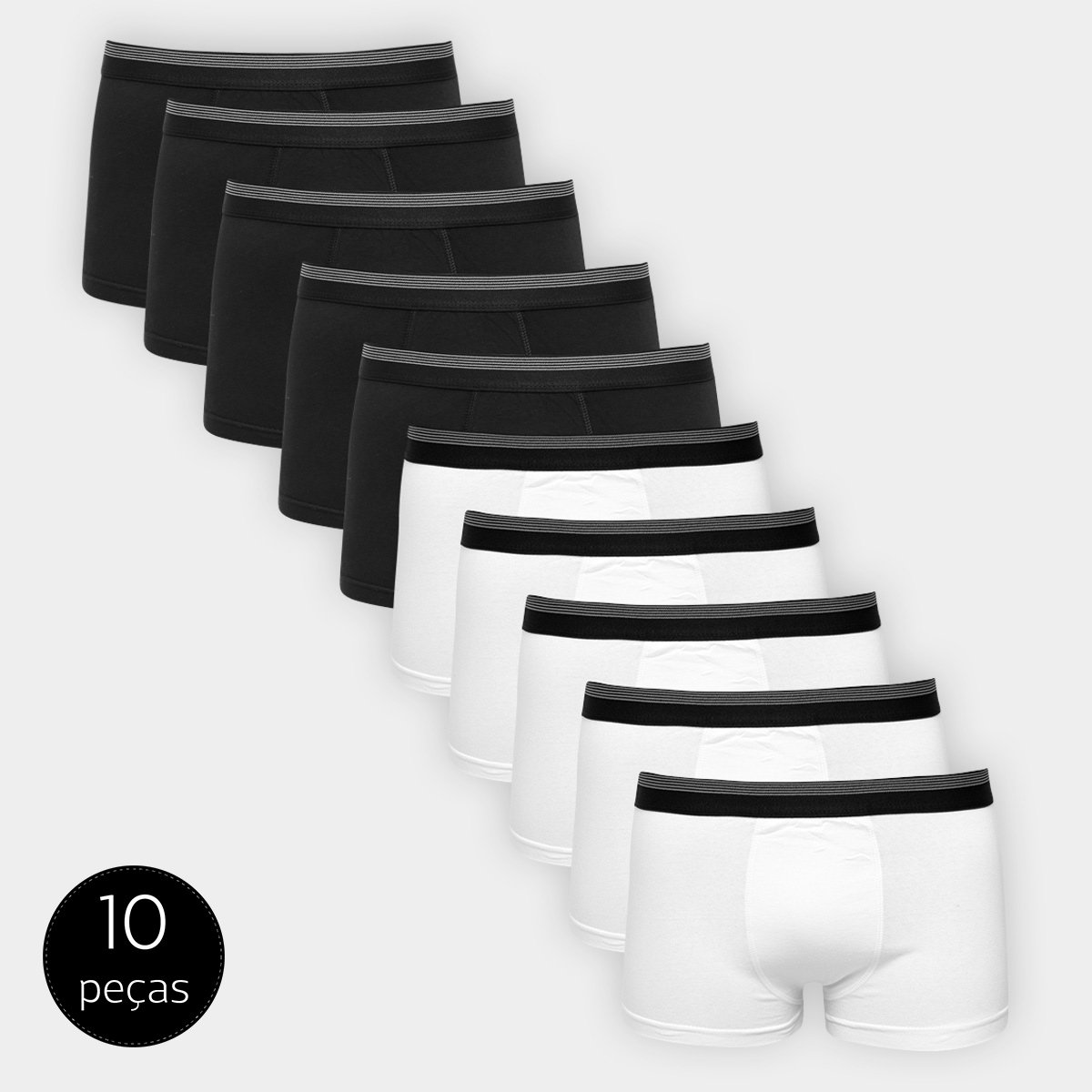 Kit Cueca Boxer UNW Elástico Listras 10 Peças - Preto+Branco Menor preço em Kit Cueca Boxer UNW Elástico Listras 10 Peças - Preto+Branco