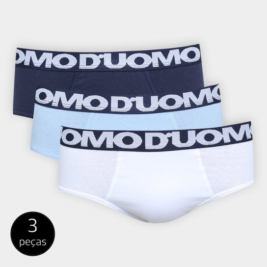 Kit Cueca Duomo Slip 3 Peças - Branco+Azul