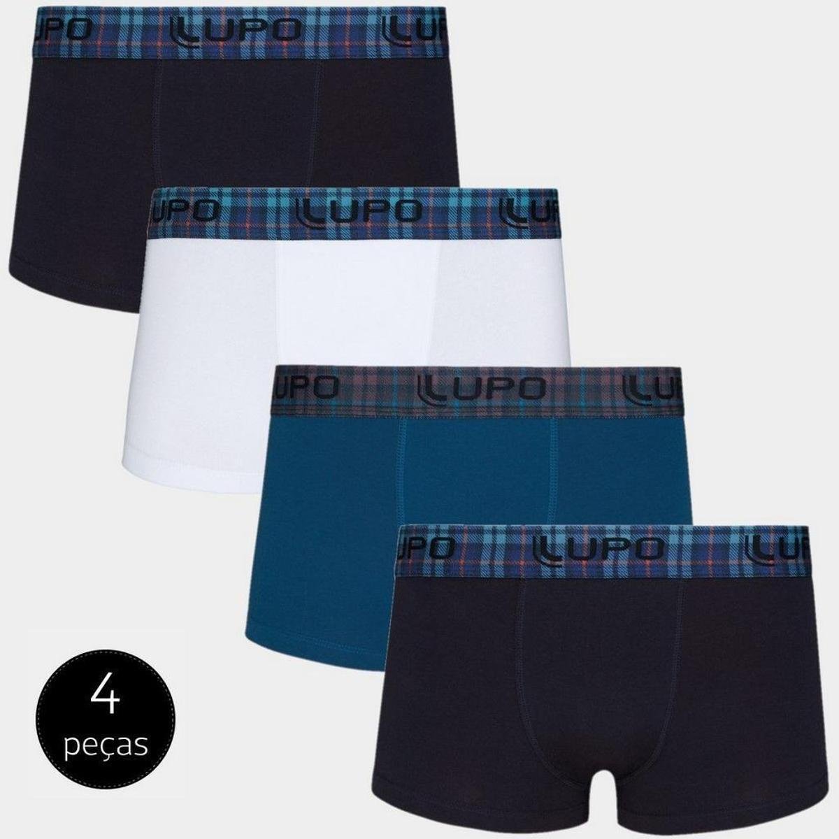 Kit Cueca Lupo Sunga 4 Peças Cós Xadrez - Azul+Preto Menor preço em Kit Cueca Lupo Sunga 4 Peças Cós Xadrez - Azul+Preto