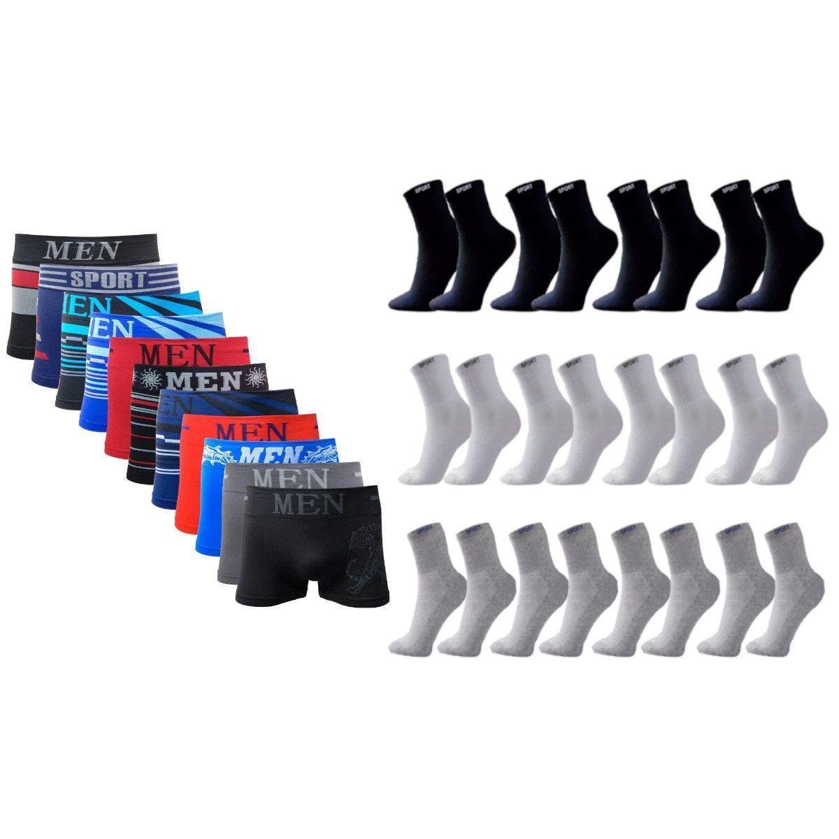 Kit Cueca Men Boxer 10 Peças + 12 Pares de Meias Sport Multicor é ruim? Kit Cueca Men Boxer 10 Peças + 12 Pares de Meias Sport Multicor é boa?