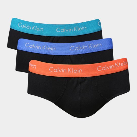 Kit Cueca Slip Calvin Klein C/ 3 Peças - Preto+Laranja