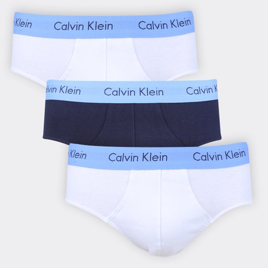 Kit Cueca Slip Calvin Klein C/ 3 Peças - Marinho+Branco