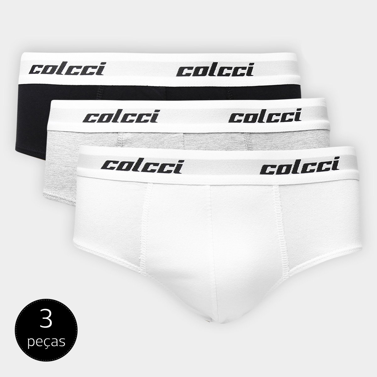 Kit Cueca Slip Colcci 3 Peças - Preto+Cinza Menor preço em Kit Cueca Slip Colcci 3 Peças - Preto+Cinza