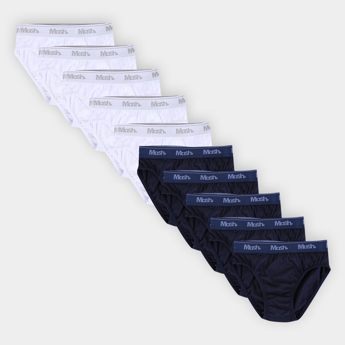Kit Cueca Slip Infantil Mash C/ 10 Peças - Marinho+Branco Menor preço em Kit Cueca Slip Infantil Mash C/ 10 Peças - Marinho+Branco