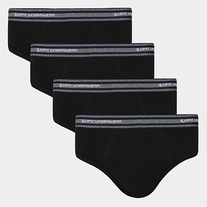 Kit Cueca Slip Lupo Algodão Masculina - 4 Peças - Masculino
