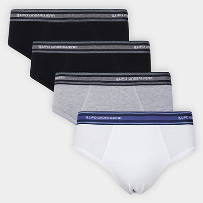 Kit Cueca Slip Lupo Algodão Masculina - 4 Peças - Masculino