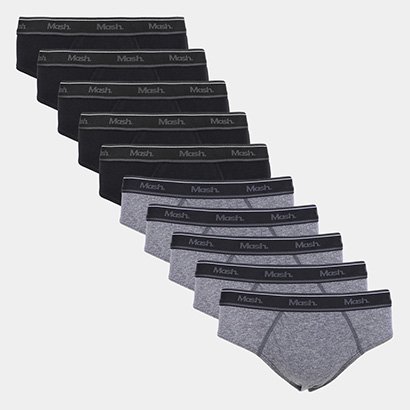 Kit Cueca Slip Mash Cotton Elástico 10 Peças - Masculino