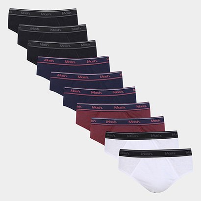 Kit Cueca Slip Mash Cotton Elástico 10 Peças - Masculino