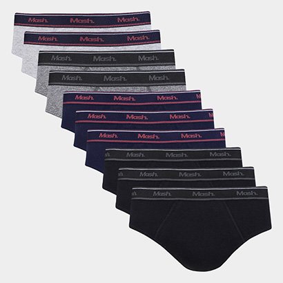 Kit Cueca Slip Mash Cotton Elástico 10 Peças - Masculino