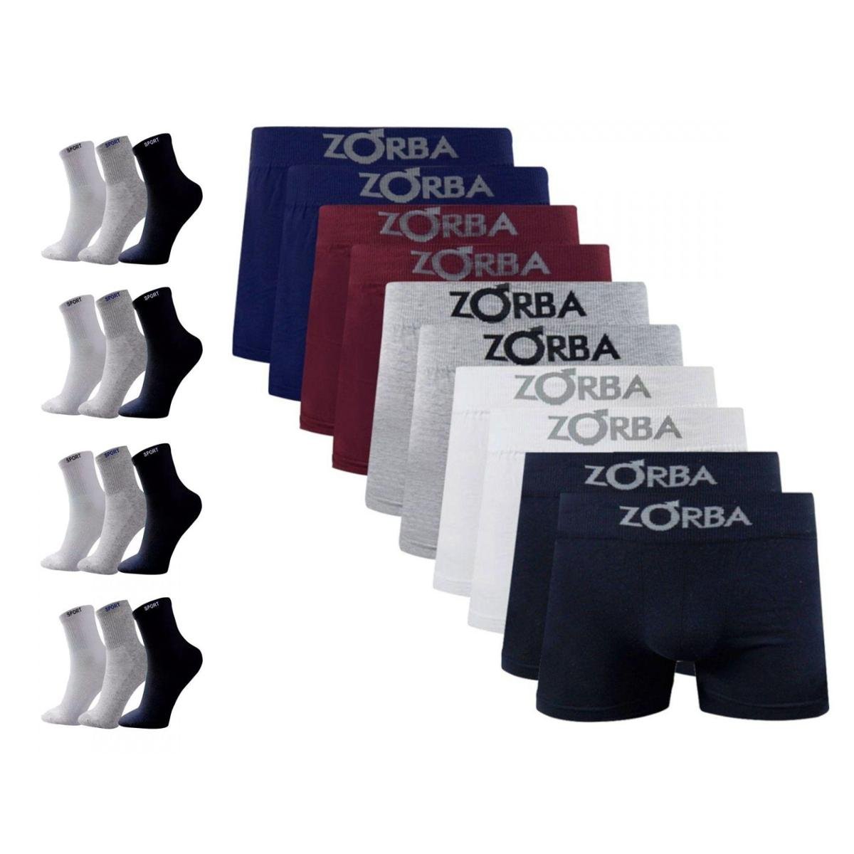 Kit Cueca Zorba Boxer 10 Peças + 12 Pares de Meias Sport Multicor Menor preço em Kit Cueca Zorba Boxer 10 Peças + 12 Pares de Meias Sport Multicor