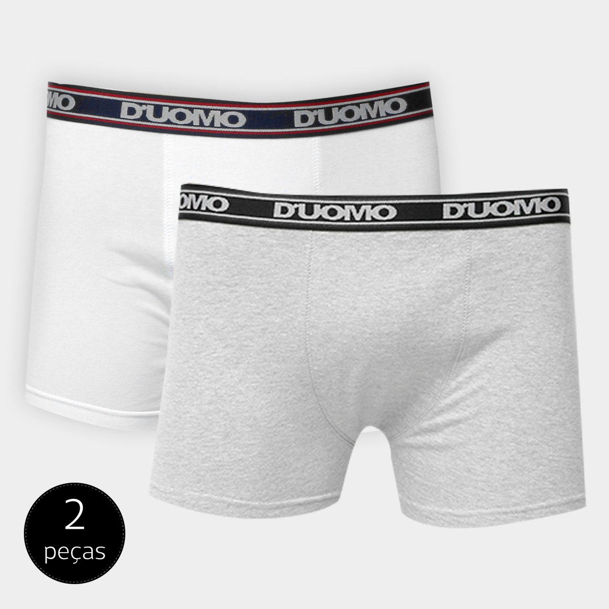 Kit Cuecas Boxer Duomo Cotton Lisas 2 Peças - Branco+Cinza Menor preço em Kit Cuecas Boxer Duomo Cotton Lisas 2 Peças - Branco+Cinza