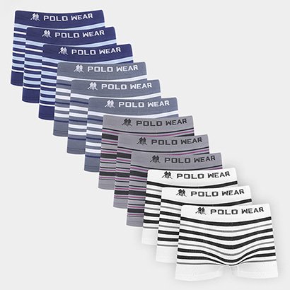 Kit Cuecas Boxer Polo Wear Listras 12 Peças - Masculino