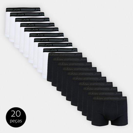 Kit Cuecas Boxer UNW Elástico 20 Peças - Preto+Branco
