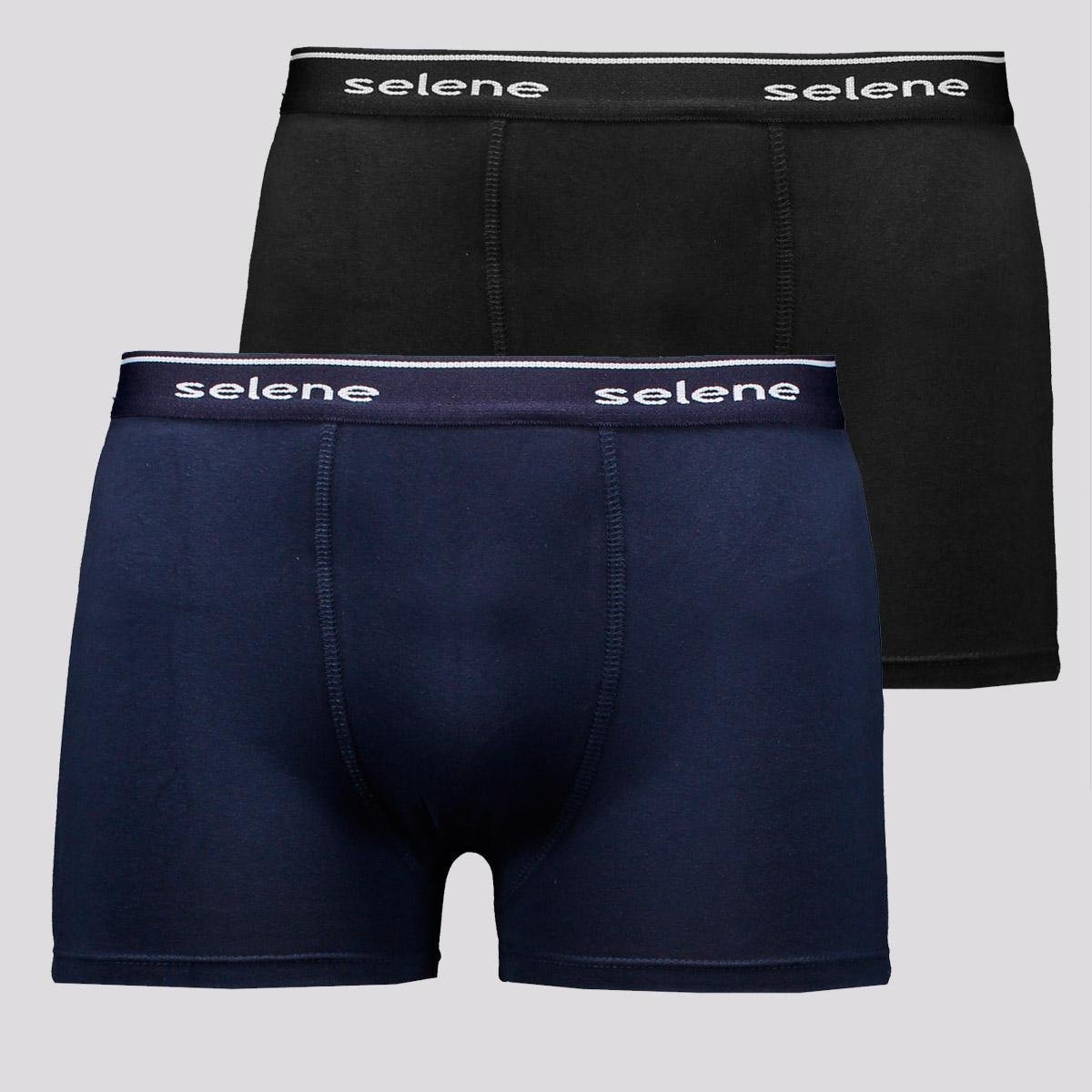 Menor preço em Kit de 2 Cuecas Boxer Selene Cotton Preta e Marinho - Preto