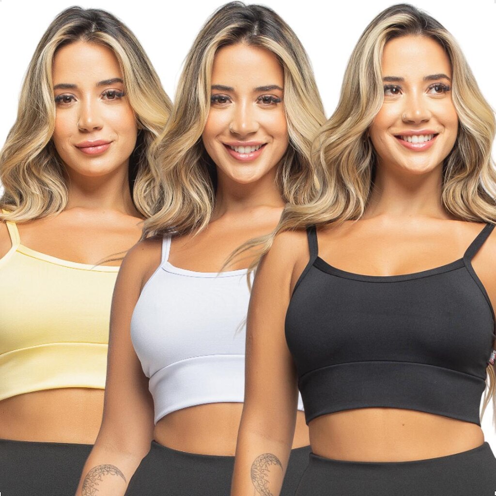 Kit de 3 Top Alcinha Fina Sem Bojo Fitness de Malha Romantc Esportivo Academia dia a dia Feminino