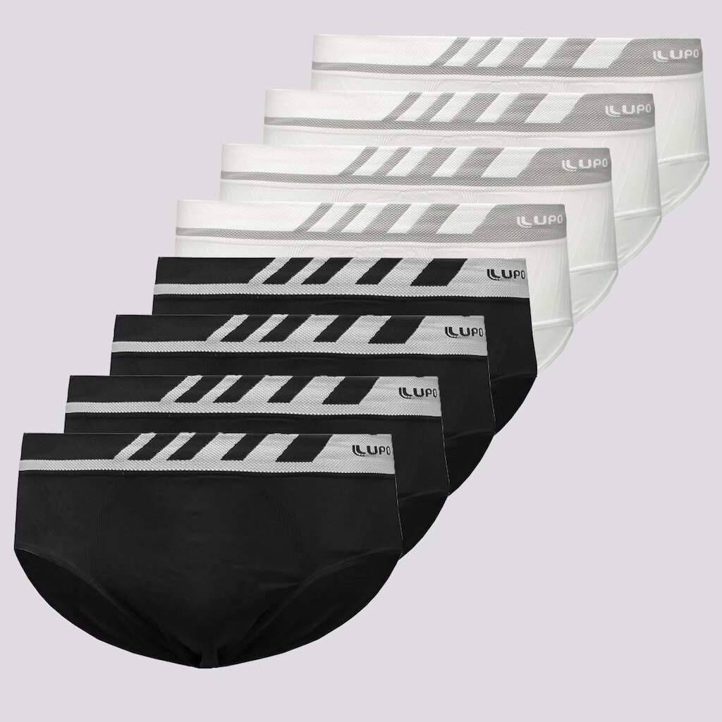 Kit De 8 Cuecas Lupo Slip Sem Costura Preta e Bran
