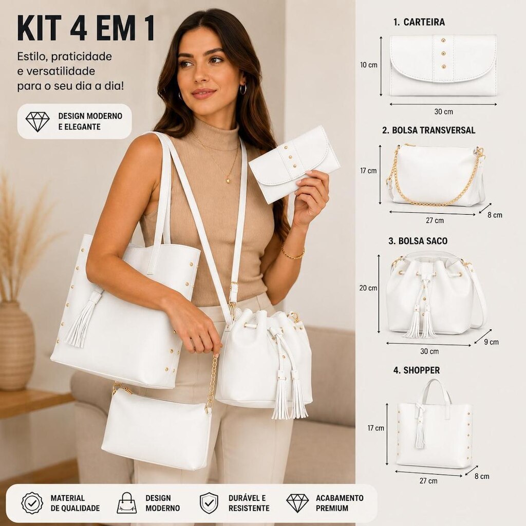 Kit De Bolsas Femininas Sacola, Saquinho ,Baladinha e Carteira 4 Peças