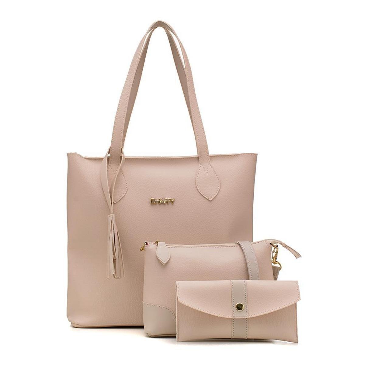 Kit de Bolsas s Grande Sacola + Transversal e Necessarie Dhaffy Feminino Menor preço em Kit de Bolsas s Grande Sacola + Transversal e Necessarie Dhaffy Feminino