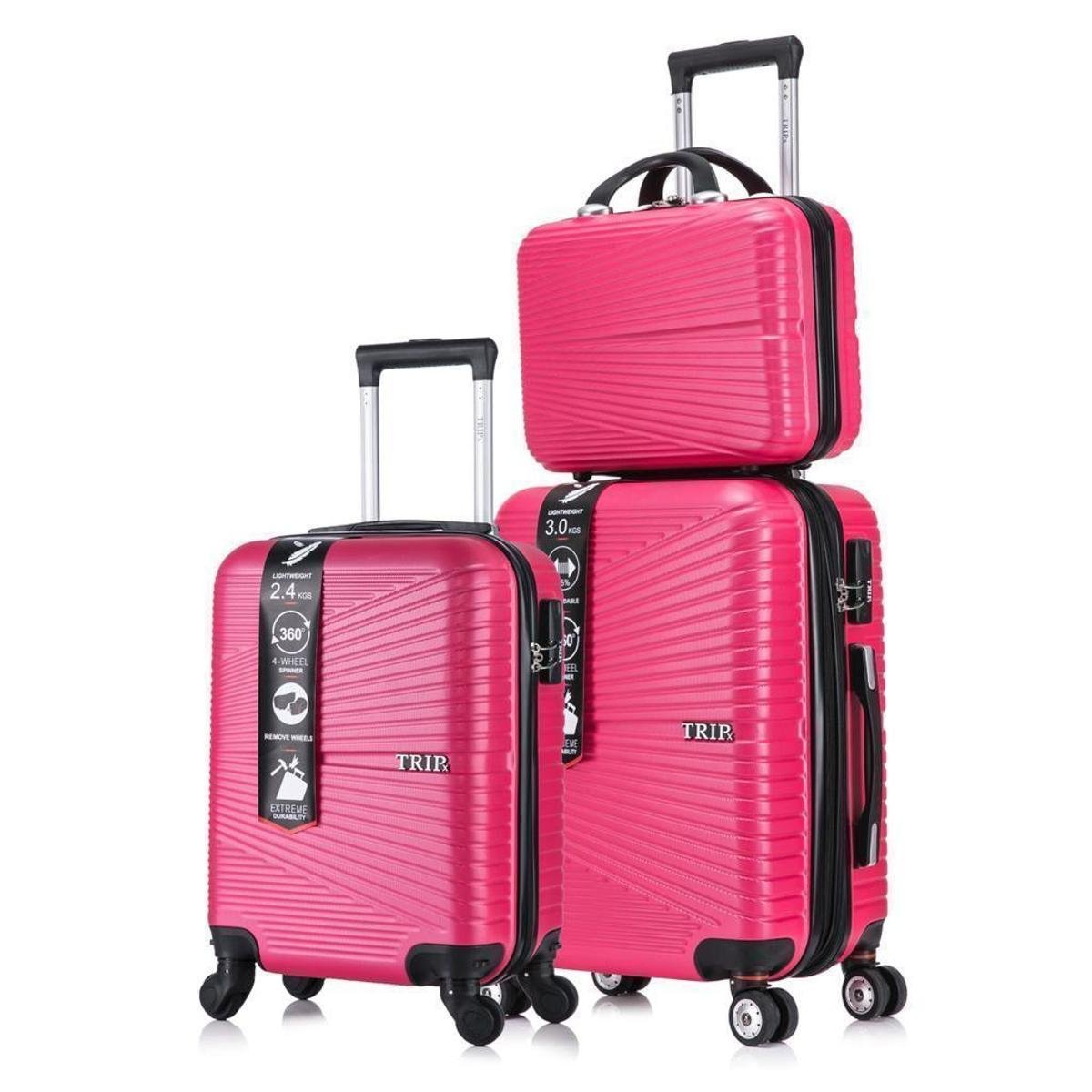 Kit de Bordo Luxo Mala de Viagem Rígida de Fibra - Pink Menor preço em Kit de Bordo Luxo Mala de Viagem Rígida de Fibra - Pink