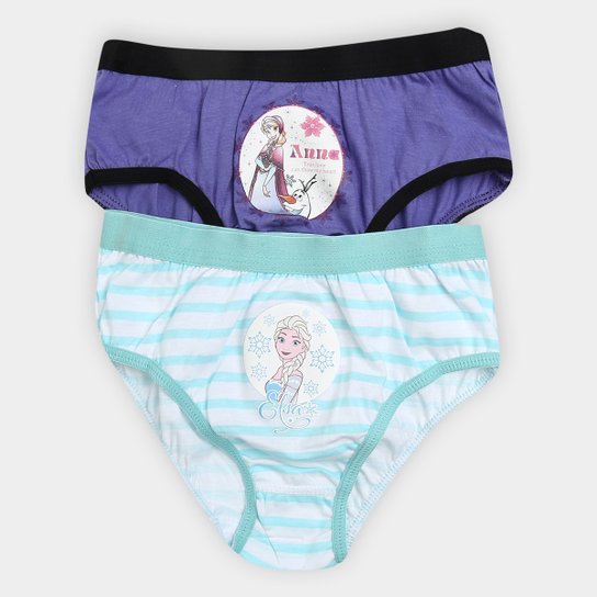 Kit de Calcinhas Infantil Lupo Estampa Frozen C/2 - Azul+Roxo