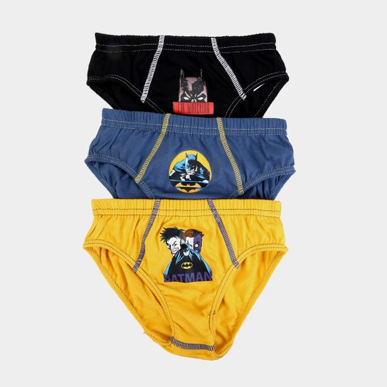 Kit de Cuecas Slip Infantil Lupo Batman KM 3 Peças - Preto+Amarelo