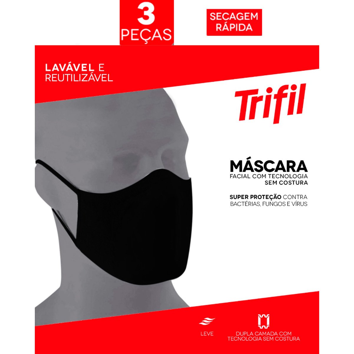 Kit De Máscaras Trifil Lavável Reutilizável 3 Unidades - Preto é ruim? Kit De Máscaras Trifil Lavável Reutilizável 3 Unidades - Preto é boa?