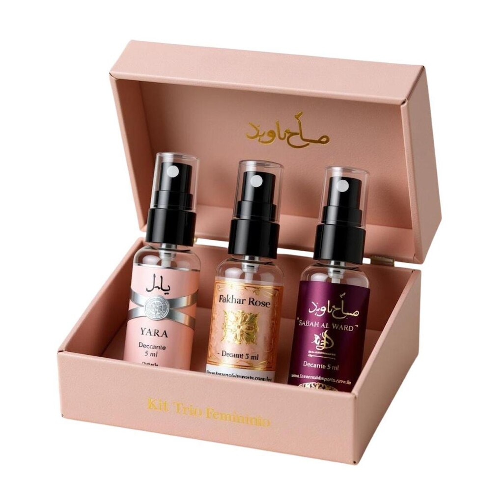 Kit Decants Árabes femininos Yara + Fakhar Rose + Sabah 5ml Original