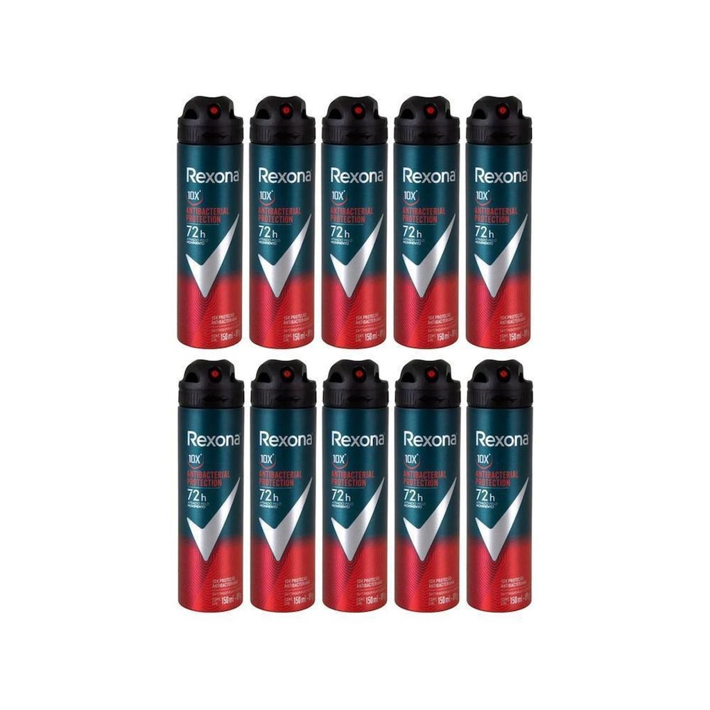 Kit Desodorante Aerossol Masculino Rexona 150ml - Antibacterial Protection 72 horas 10 Unidades