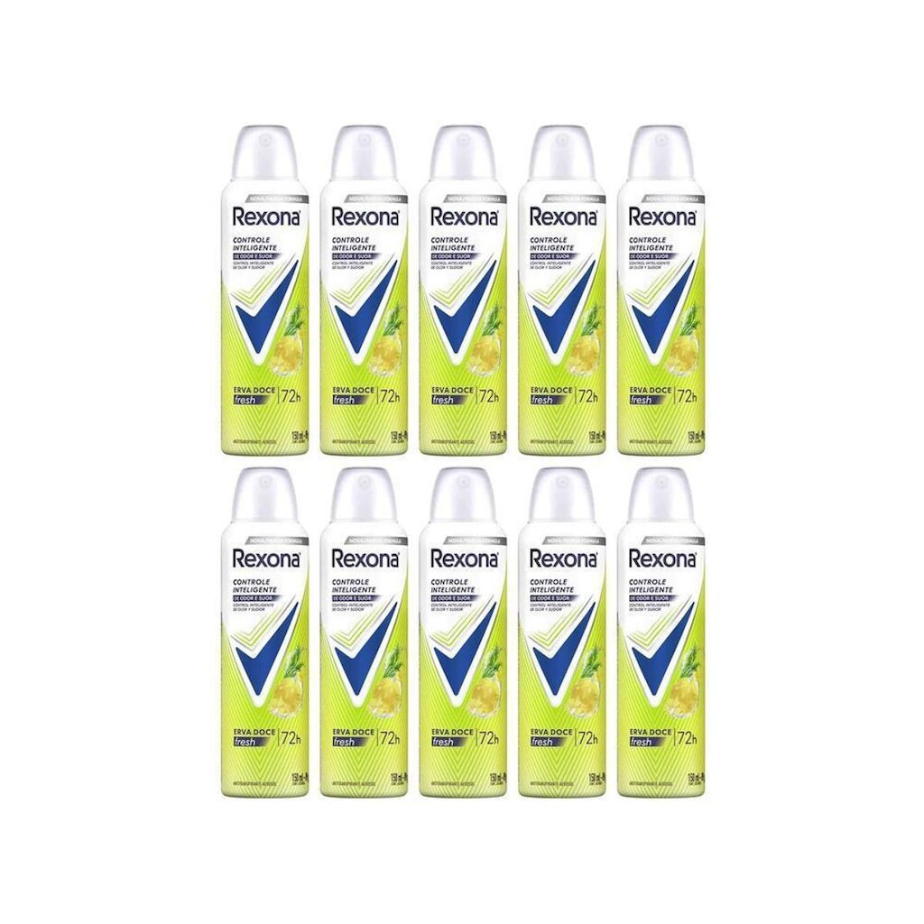 Kit Desodorante Antitranspirante Aerossol Feminino Rexona Erva Doce 72 horas 150ml 10 Unidades