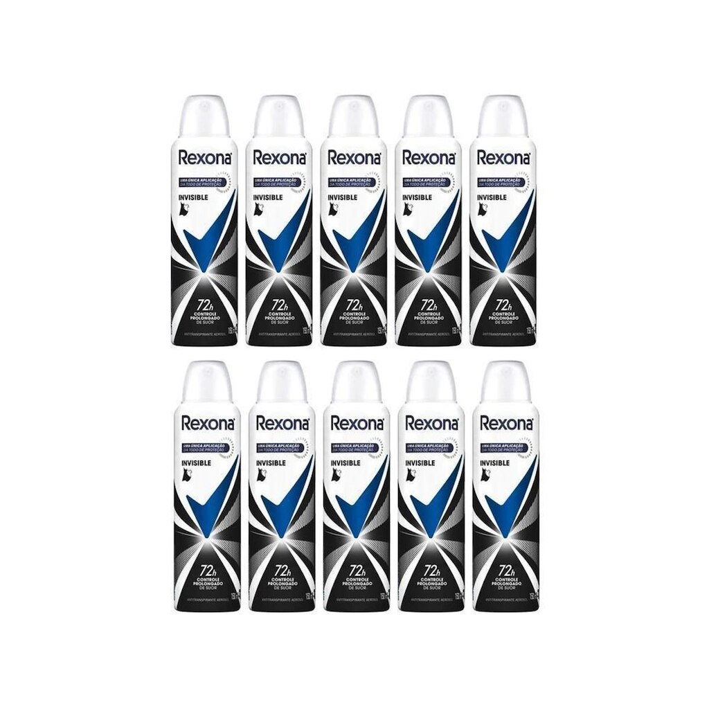 Kit Desodorante Antitranspirante Aerossol Rexona - Invisible Feminino 72 Horas 150ml 10 Unidades