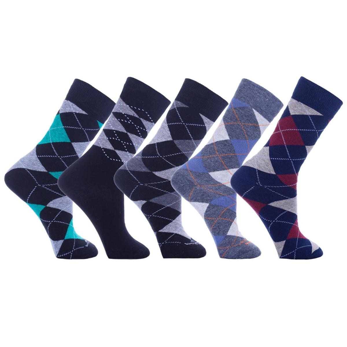 Kit Dorbe com 5 Pares Meia Escocesa Masculino - Azul+Branco Menor preço em Kit Dorbe com 5 Pares Meia Escocesa Masculino - Azul+Branco