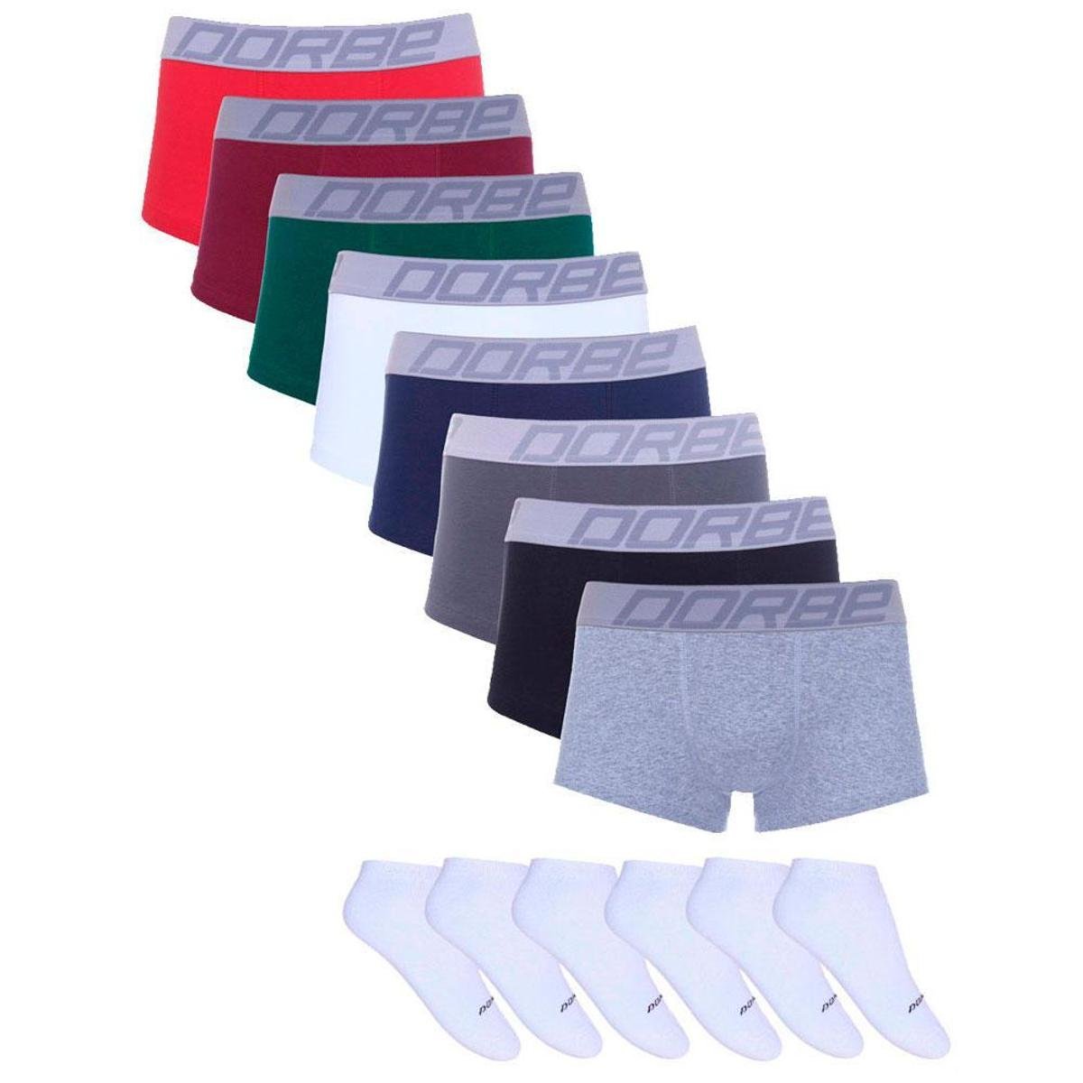 Kit Dorbe com 8 Cuecas Sungão + 6 Pares Meia Branco - Colorido Menor preço em Kit Dorbe com 8 Cuecas Sungão + 6 Pares Meia Branco - Colorido