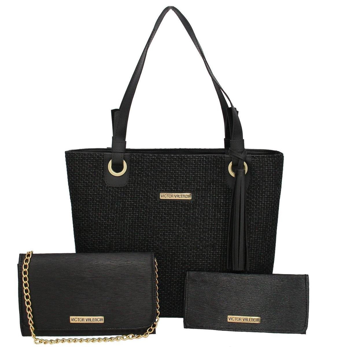 Menor preço em Kit Duas Bolsas Sacola Mais Carteira Lima Victor Valencia Feminino - Preto