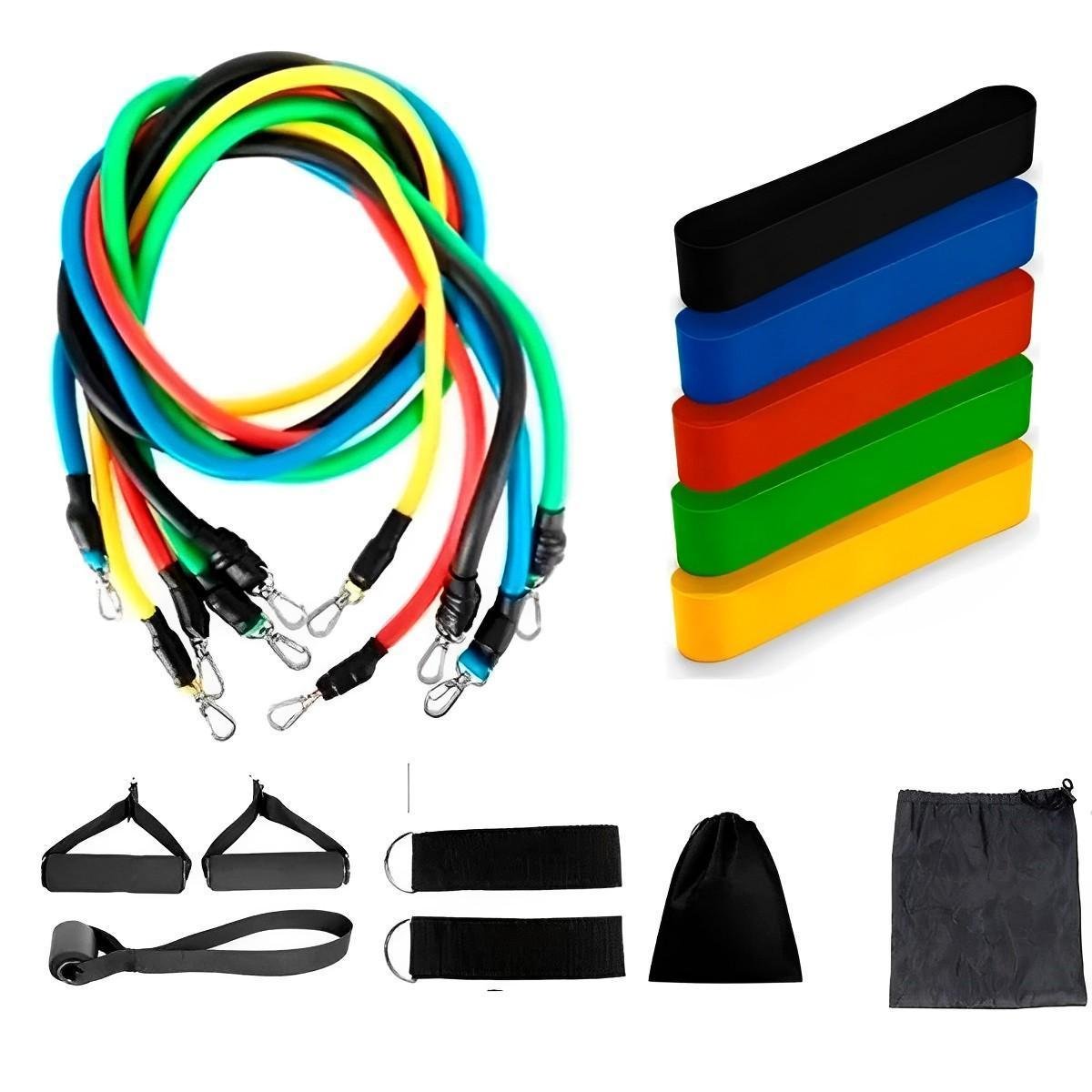 Kit Elásticos Extensor Resistente 11 Itens Mais Kit 5 Mini Bands Treino Em Casa Menor preço em Kit Elásticos Extensor Resistente 11 Itens Mais Kit 5 Mini Bands Treino Em Casa