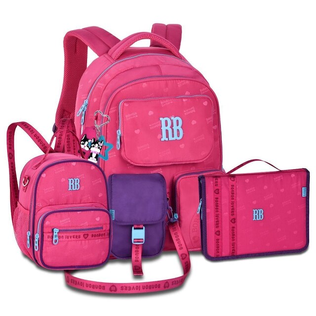 Kit Escolar Feminino Mochila com Lancheira e Estojo Fichário