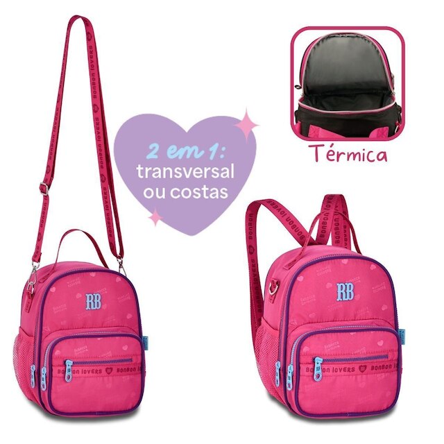 Kit Escolar Feminino Mochila com Lancheira e Estojo Fichário