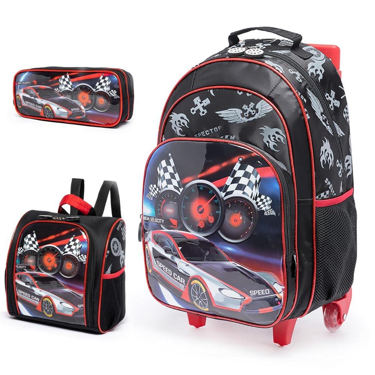 Kit Escolar Infantil Mochila de rodinha + Lancheira + Estojo Spector Carro - Preto+Branco é ruim? Kit Escolar Infantil Mochila de rodinha + Lancheira + Estojo Spector Carro - Preto+Branco é boa?