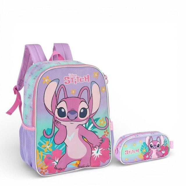 Kit Escolar Mochila Costas Estojo Stitch Luxcel